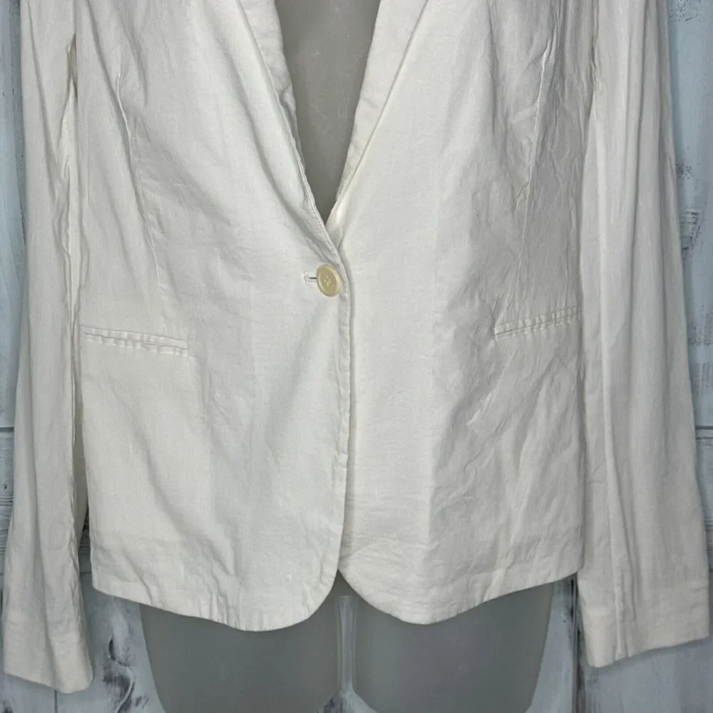 WOMENS THEORY WHITE LINEN BLEND FITTED LIGHTWEIGHT SINGLE BUTTON BLAZER JACKET 4